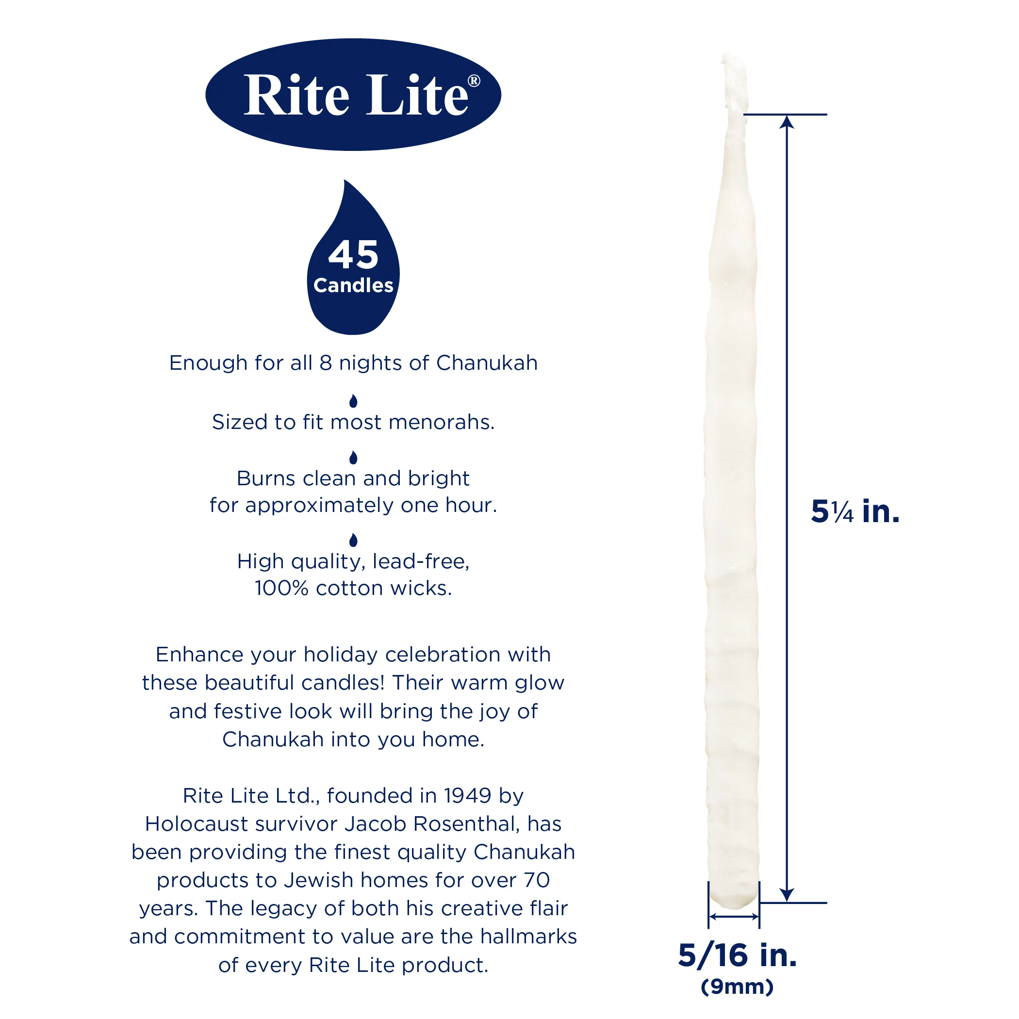 Premium Hanukkah Candles – Frosted White on White – 45 Candles - Image 5