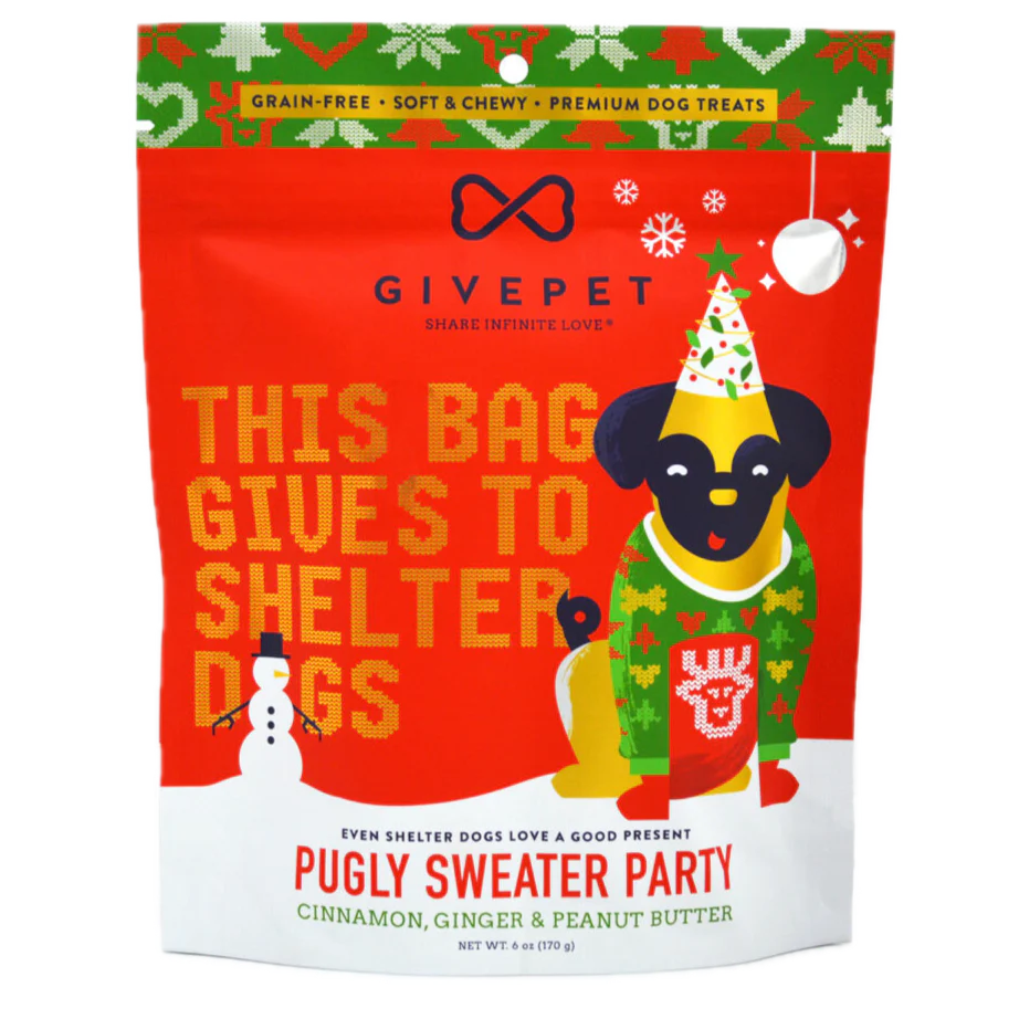 Premium Holiday Dog Treats – Pugly Sweater Party – 6oz.
