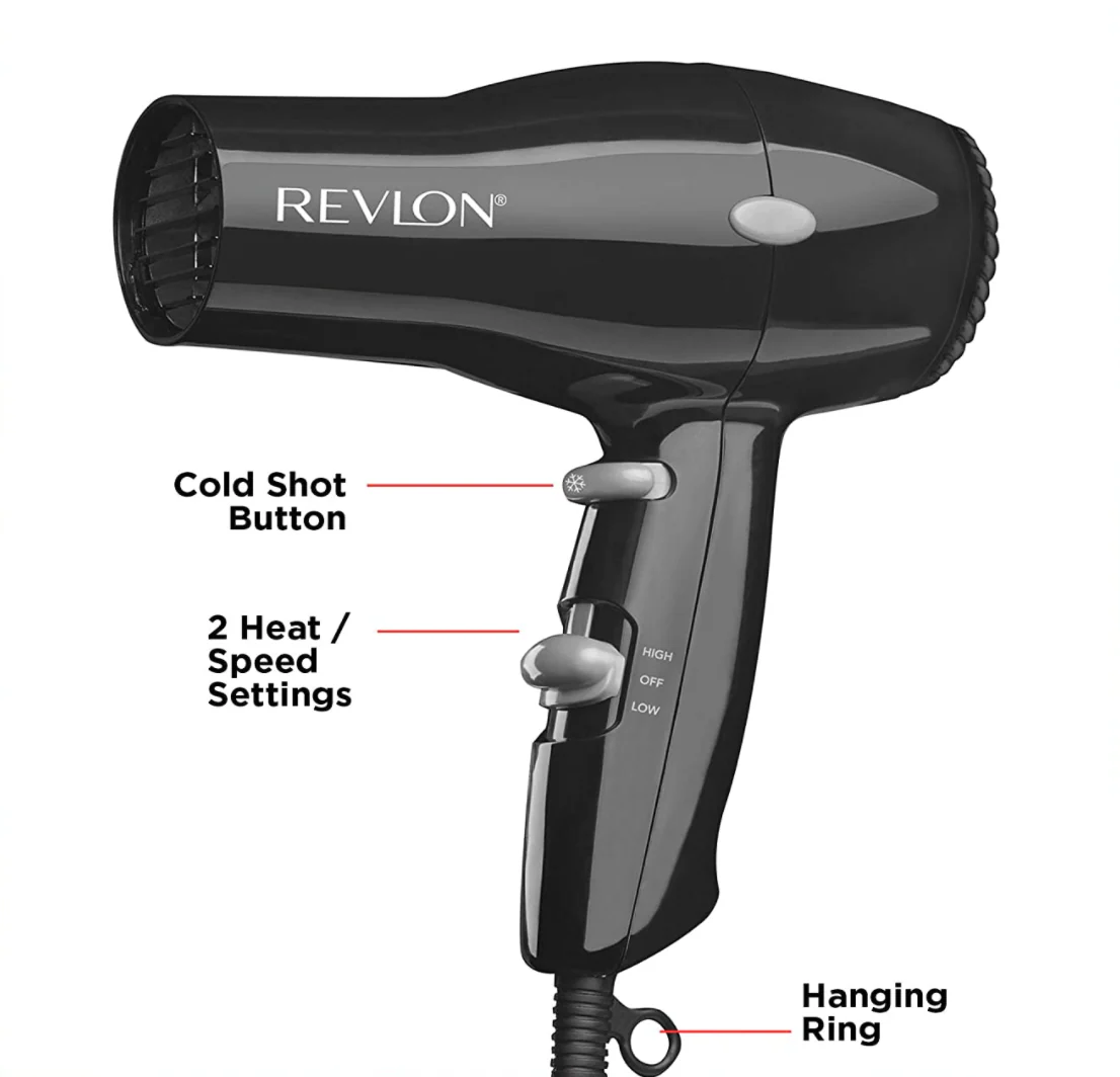 Revlon Essentials Lightweight + Compact Travel Hair Dryer – Black - Image 3
