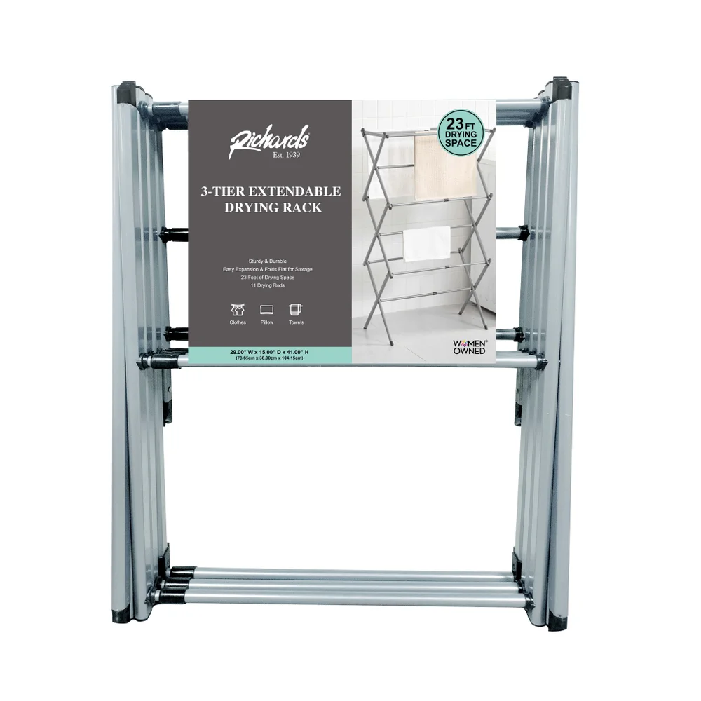 Richards 3 Tier Top Shelf Folding Drying Rack – Silver – Upper East Side Delivery Only - Image 2