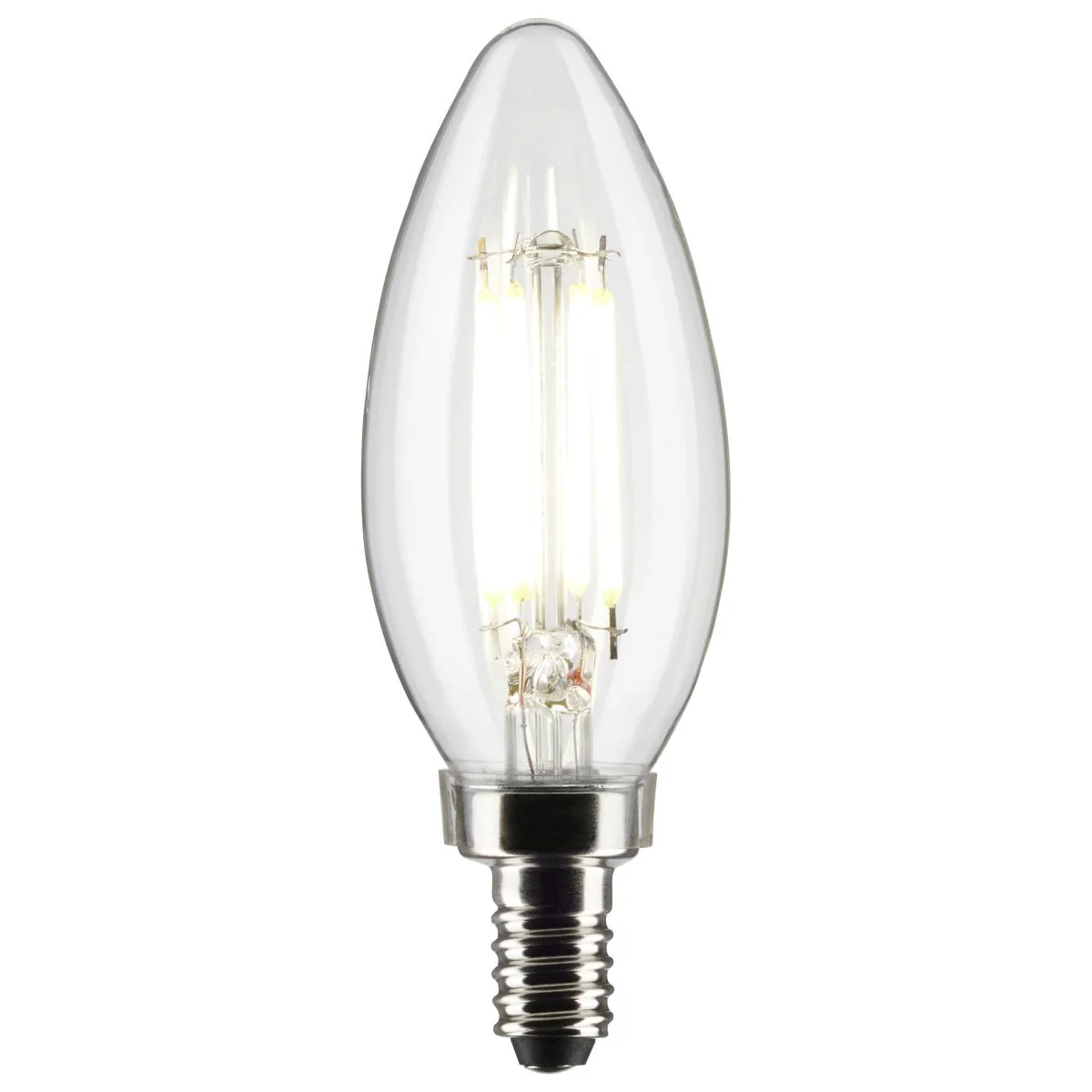 Satco LED 40W Equivalent Clear Torpedo Bulb – 4W – E12 Candelabra Base – 2700K - Image 2