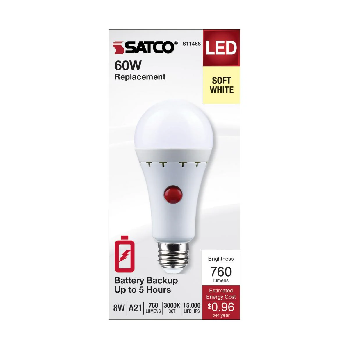 Satco LED A21 Battery Backup Bulb – 8W – 60W Equivalent – Soft White - Image 4