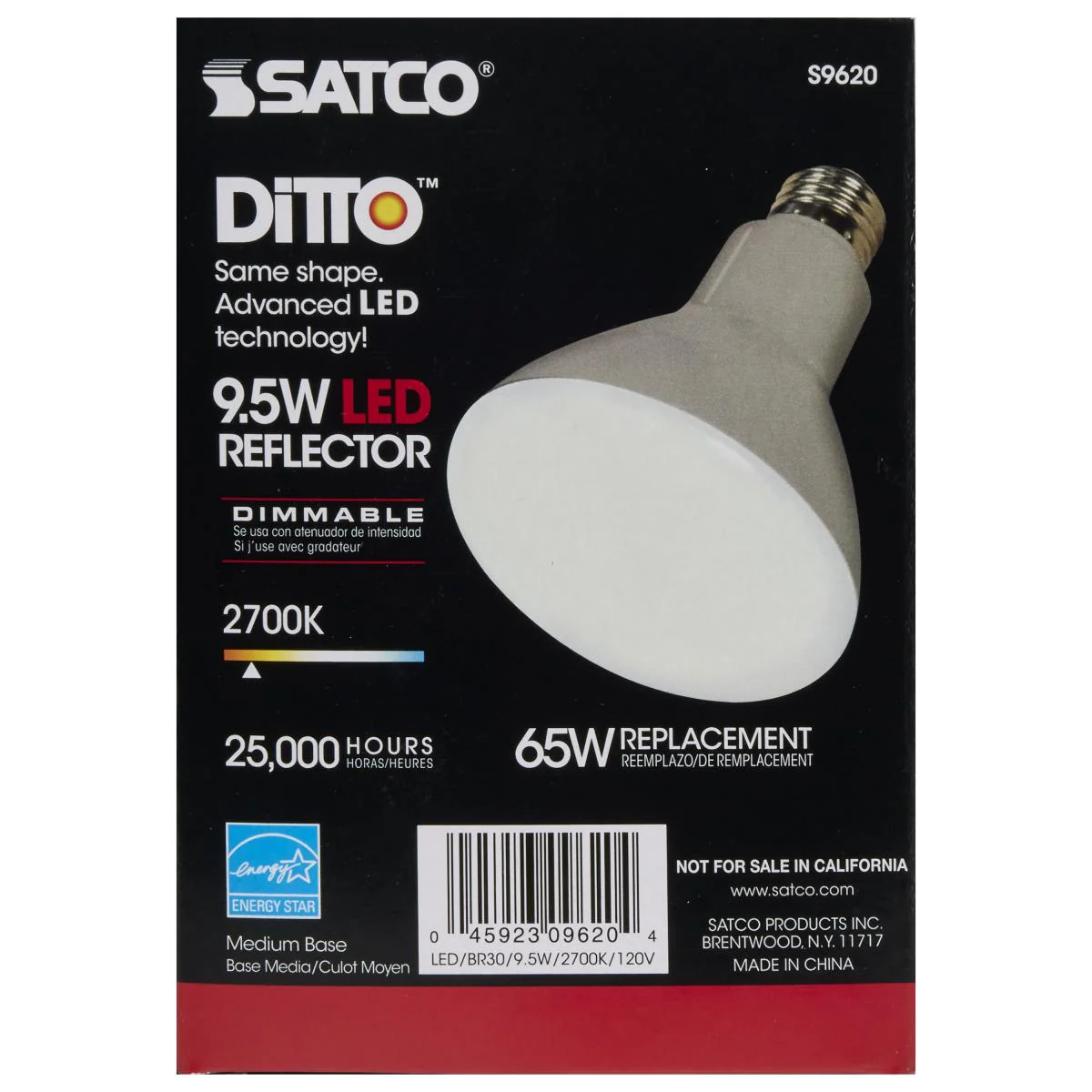 Satco LED BR30 Reflector Light Bulb – 9.5W – 65W Equivalent – E26 Base – Warm White – 2700K - Image 3