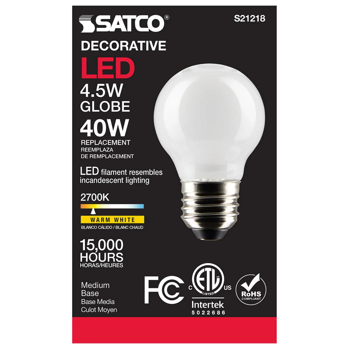 Satco LED G16.5 Globe Light Bulb Replacement – Frosted – 4.5W – 40W Equivalent – E26 Base – Warm White – 2700K - Image 3