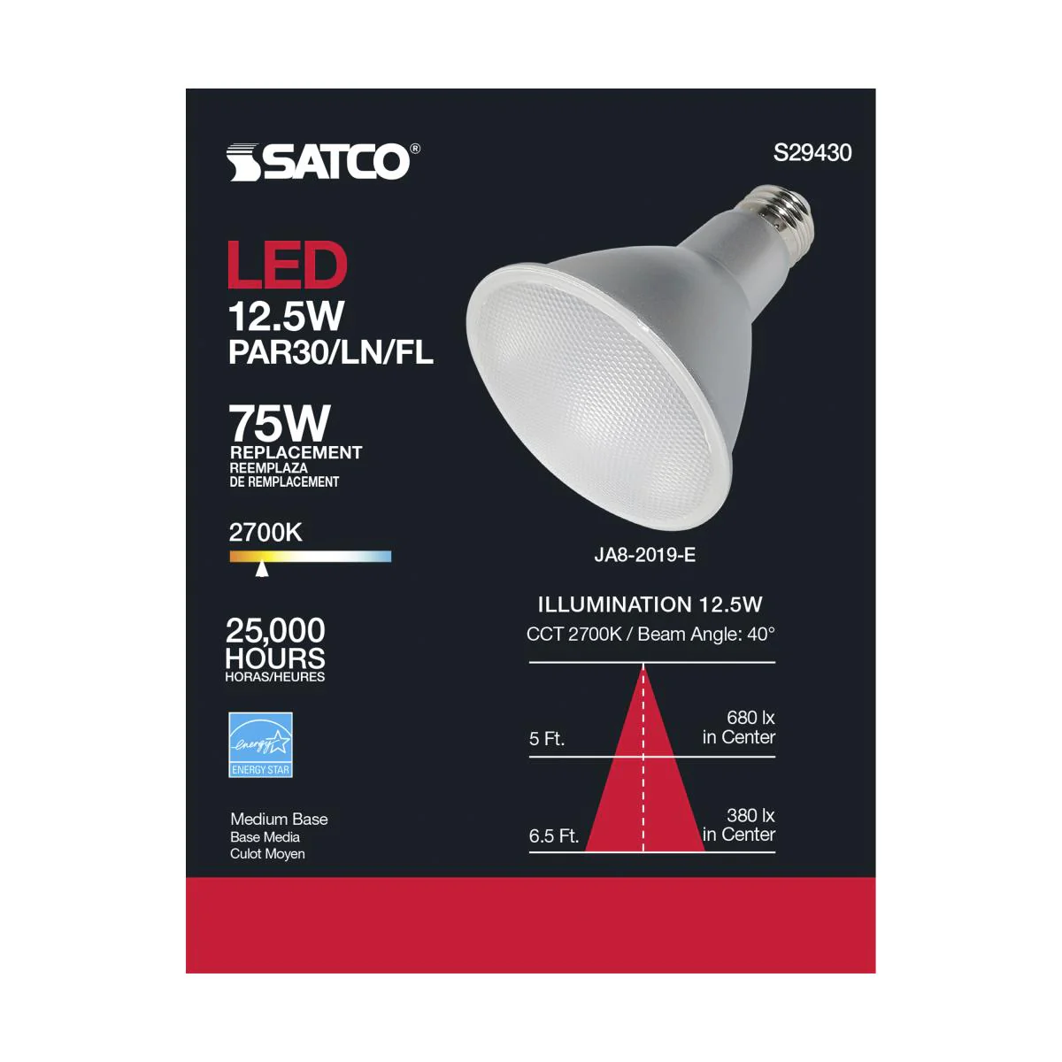 Satco LED PAR30LN Bulb – 12.5W – 75W Halogen Equivalent – E26 Base – Warm White – 2700K - Image 3