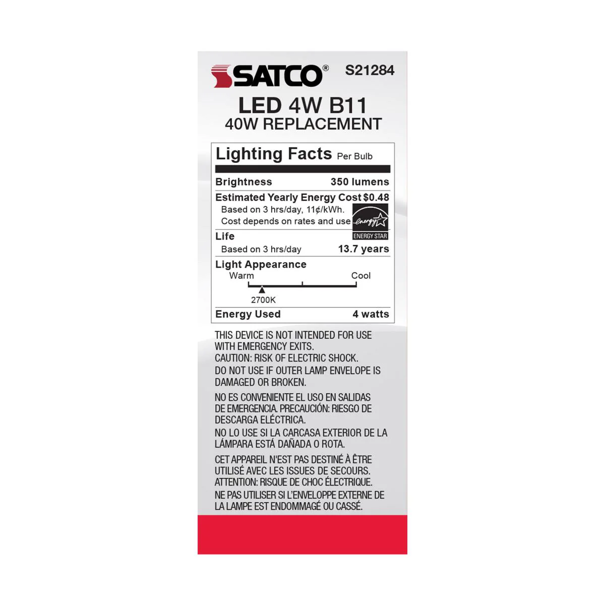 Satco LED Medium Base 40W Equivalent Torpedo Bulb – 4W – E26 Edison Base – Clear – 2700K - Image 4