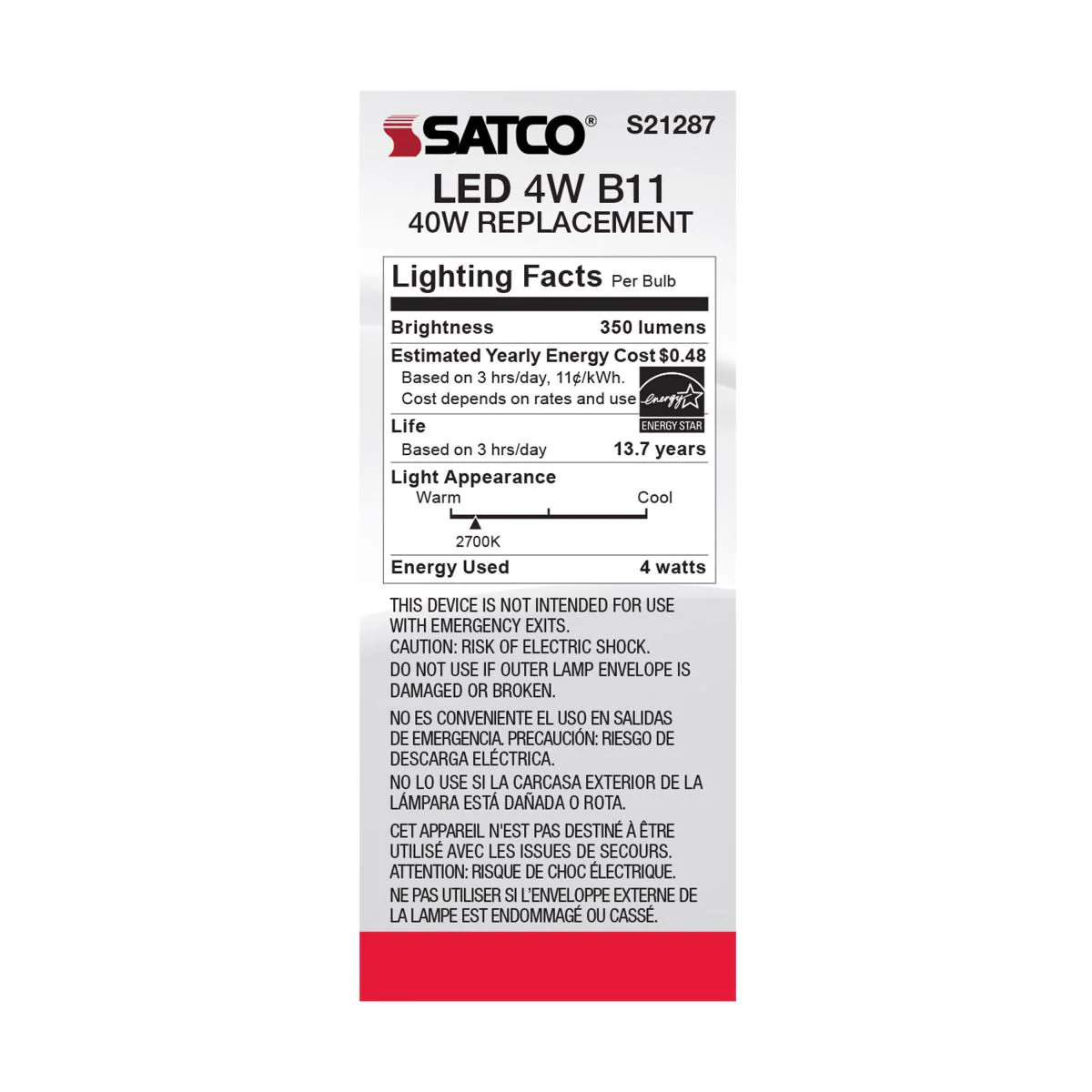 Satco LED Medium Base 40W Equivalent Torpedo Bulb – 4W – Frosted – E26 Edison Base – Warm White – 2700K - Image 4