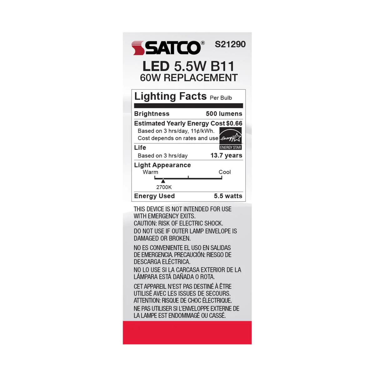 Satco LED Medium Base 60W Equivalent Torpedo Bulb – 5.5W – E26 Edison Base – Clear – 2700K - Image 4