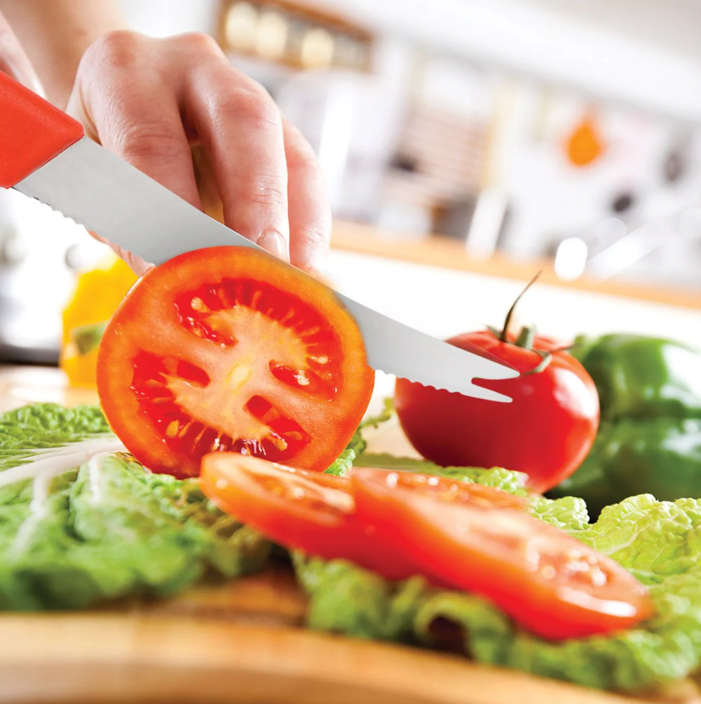 Serrated Fork-Tip Tomato Knife – Red – 4.25" - Image 2