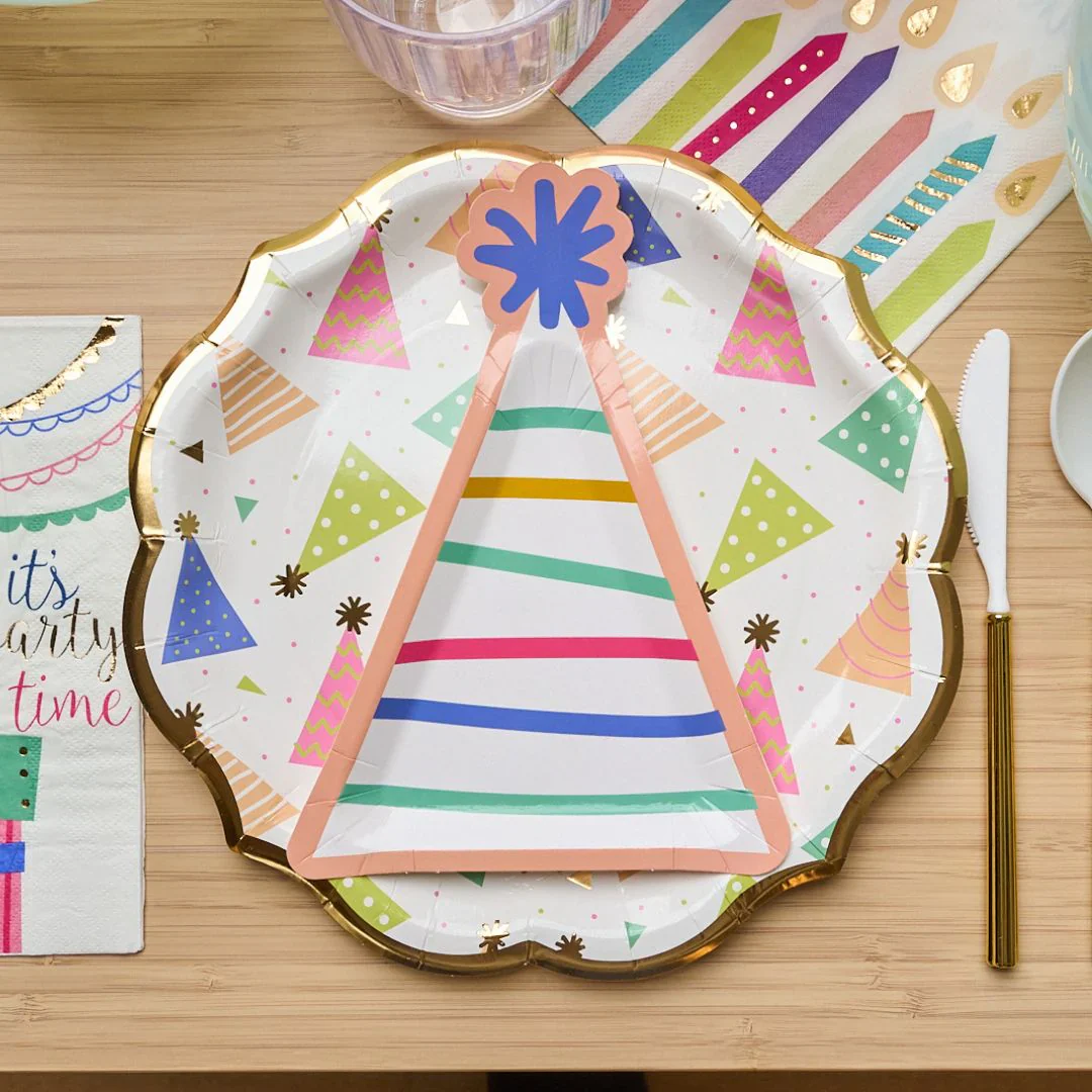 Sophistiplate Die Cut Paper Salad Plate - 8pk – Birthday Hats - Image 2