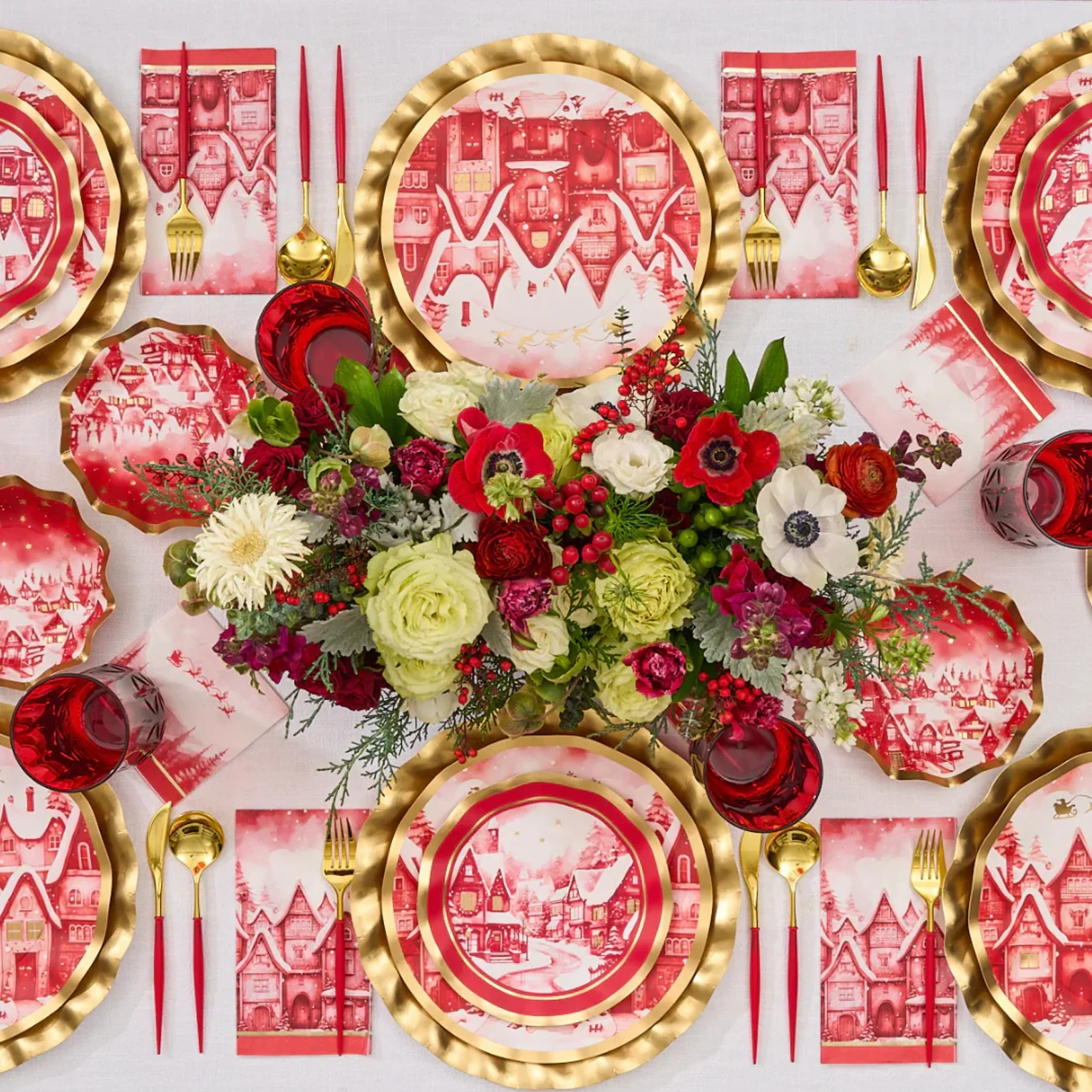 Sophistiplate Wavy Paper Dinner Plates – Christmas Village – 10" – 8pk - Image 2
