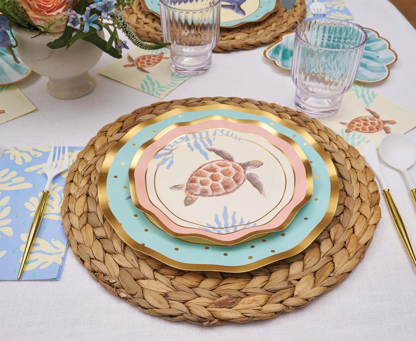 Sophistiplate Wavy Paper Salad & Dessert Plates – 8pk – Pastel Sea - Image 3