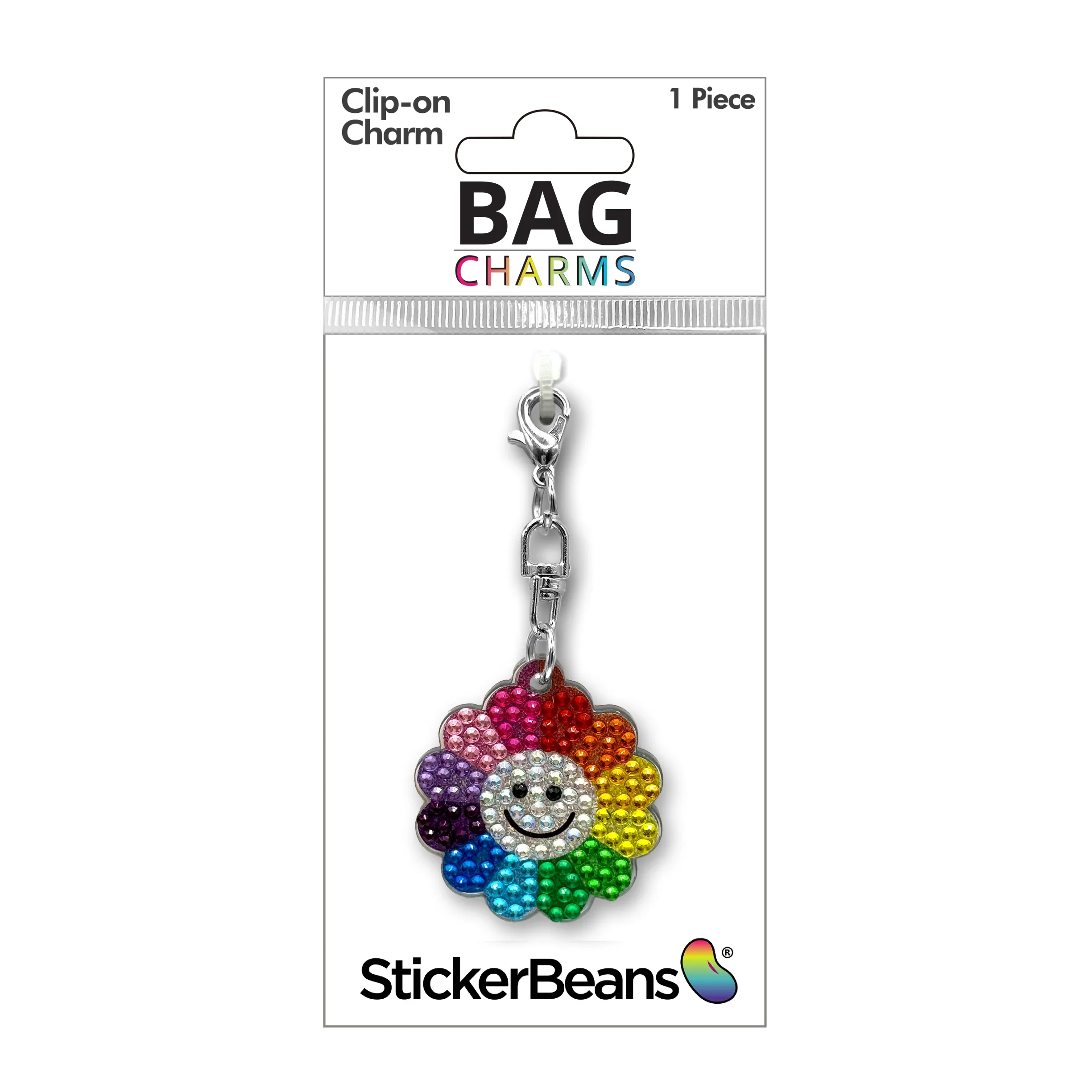 StickerBeans Clip on Sparkling Rhinestone Charms – Rainbow Daisy - Image 2