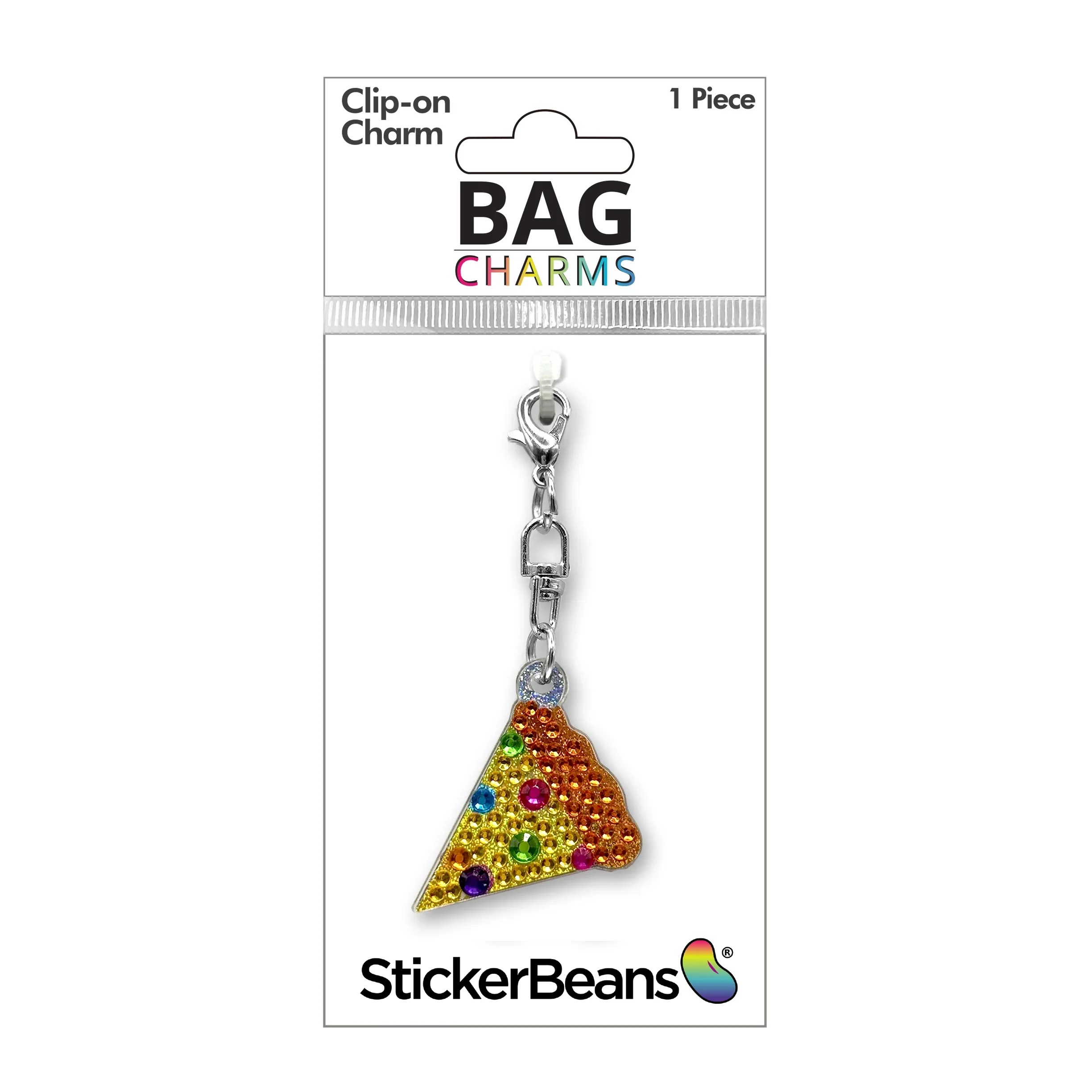 StickerBeans Clip on Sparkling Rhinestone Charms – Rainbow Pizza - Image 2