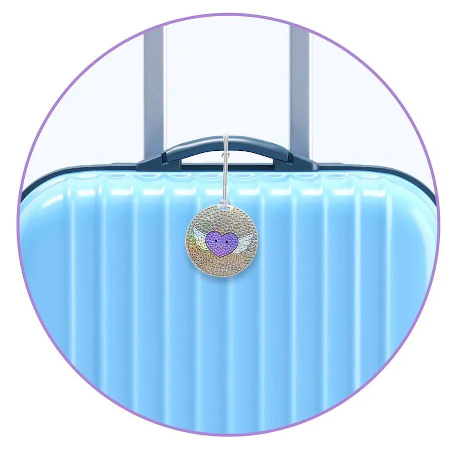 StickerBeans Sparkle Luggage Tag – 3.5" dia. – Winged Heart - Image 3