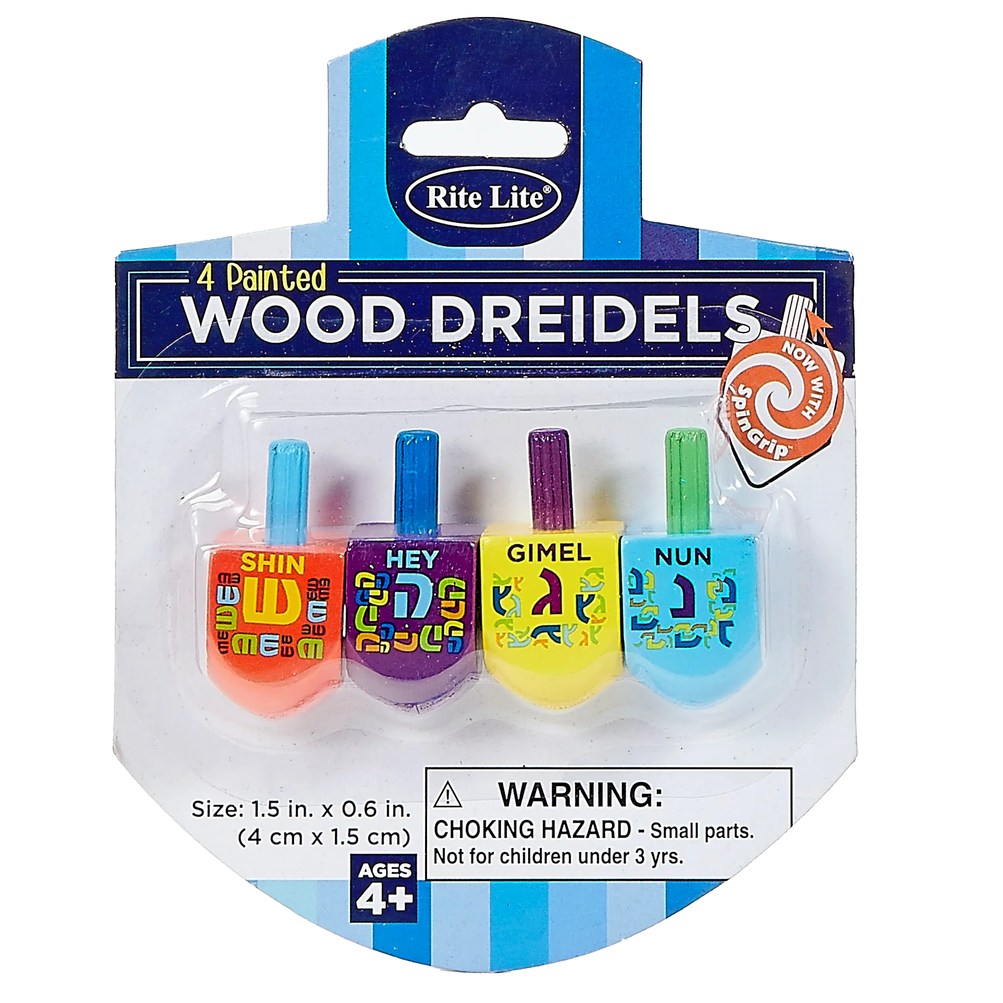 "The Dreidel Game" - 4 Small Painted Wood Dreidels