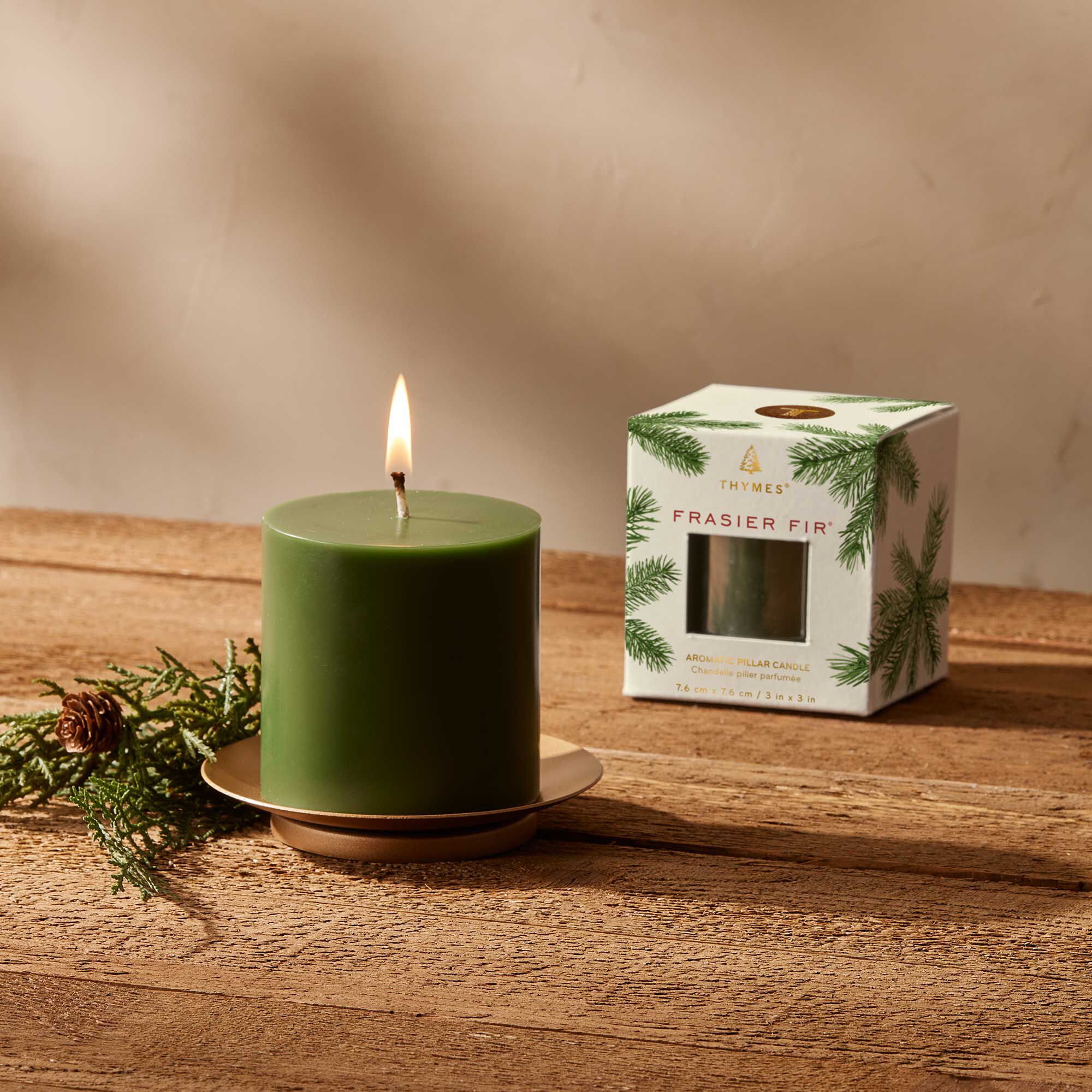Thymes Frasier Fir Pillar Candle – 3" x 3" - Image 2