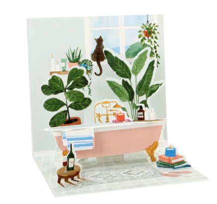 Up With Paper 3D Pop-Up Trinket Greeting Card – 3"x 3" – Bathtub