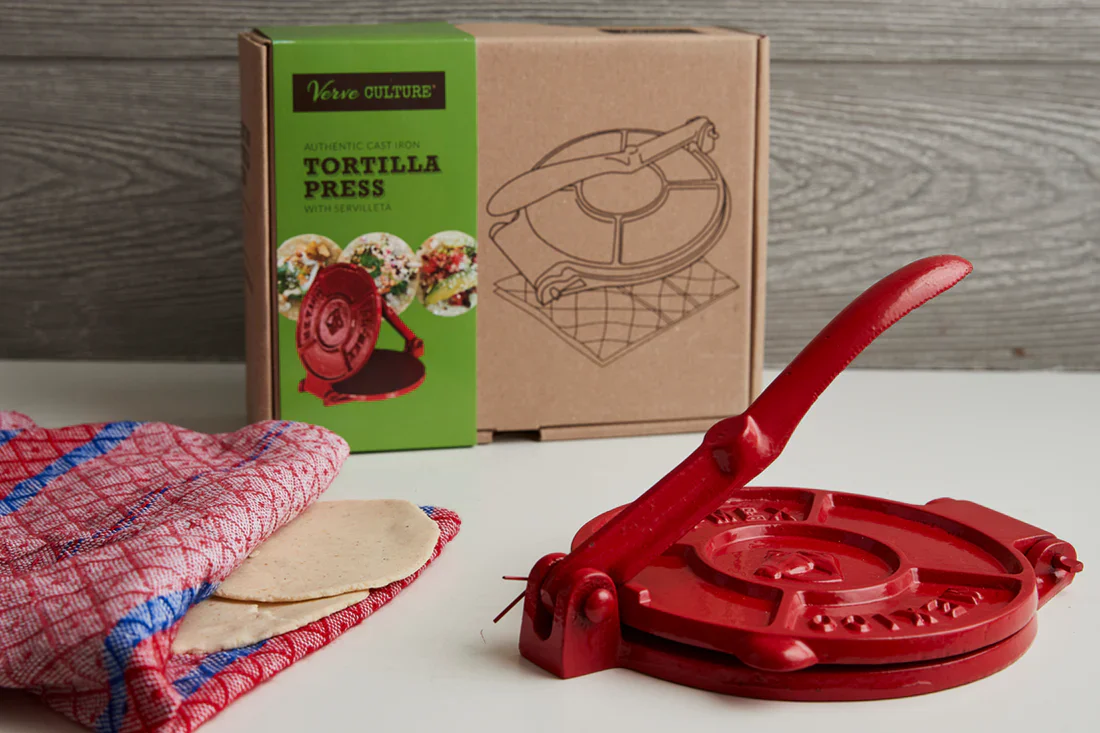 Verve Culture Tortilla Press Kit - Red Cast Iron with Servilleta - Image 4
