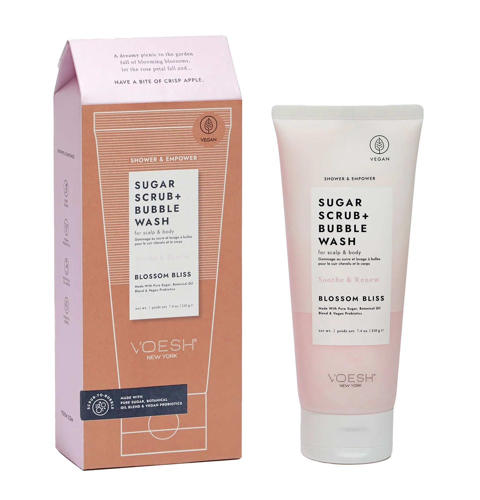 Voesh Sugar Scrub & Bubble Wash – 7.4 oz – Blossom Bliss
