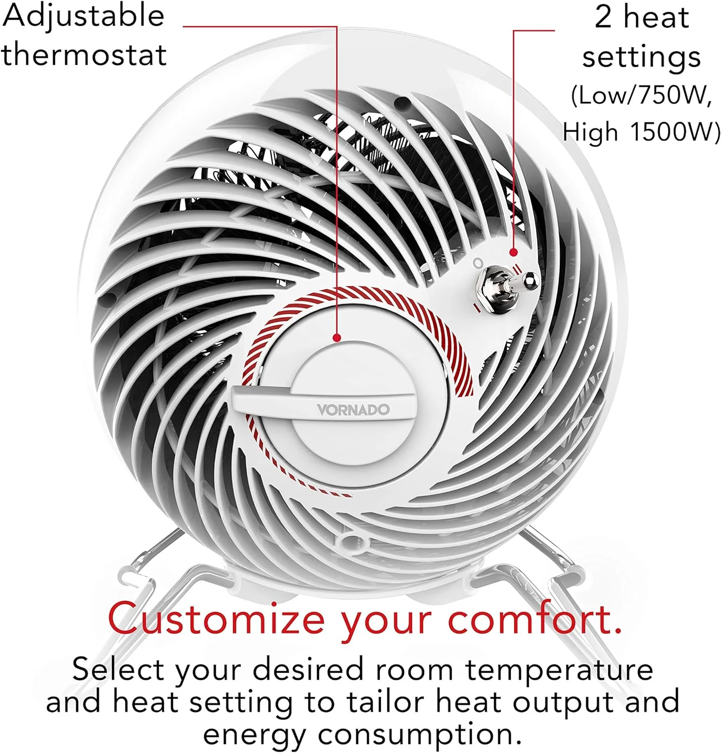 Vornado Pivot Heat Electric Space Heater with 20-Degrees of Tilt – White - Image 2