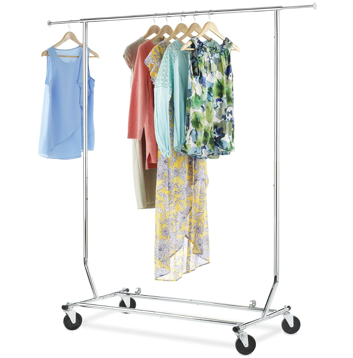 Whitmor Adjustable Garment Rack With Wheels – 75" – Chrome - Image 2