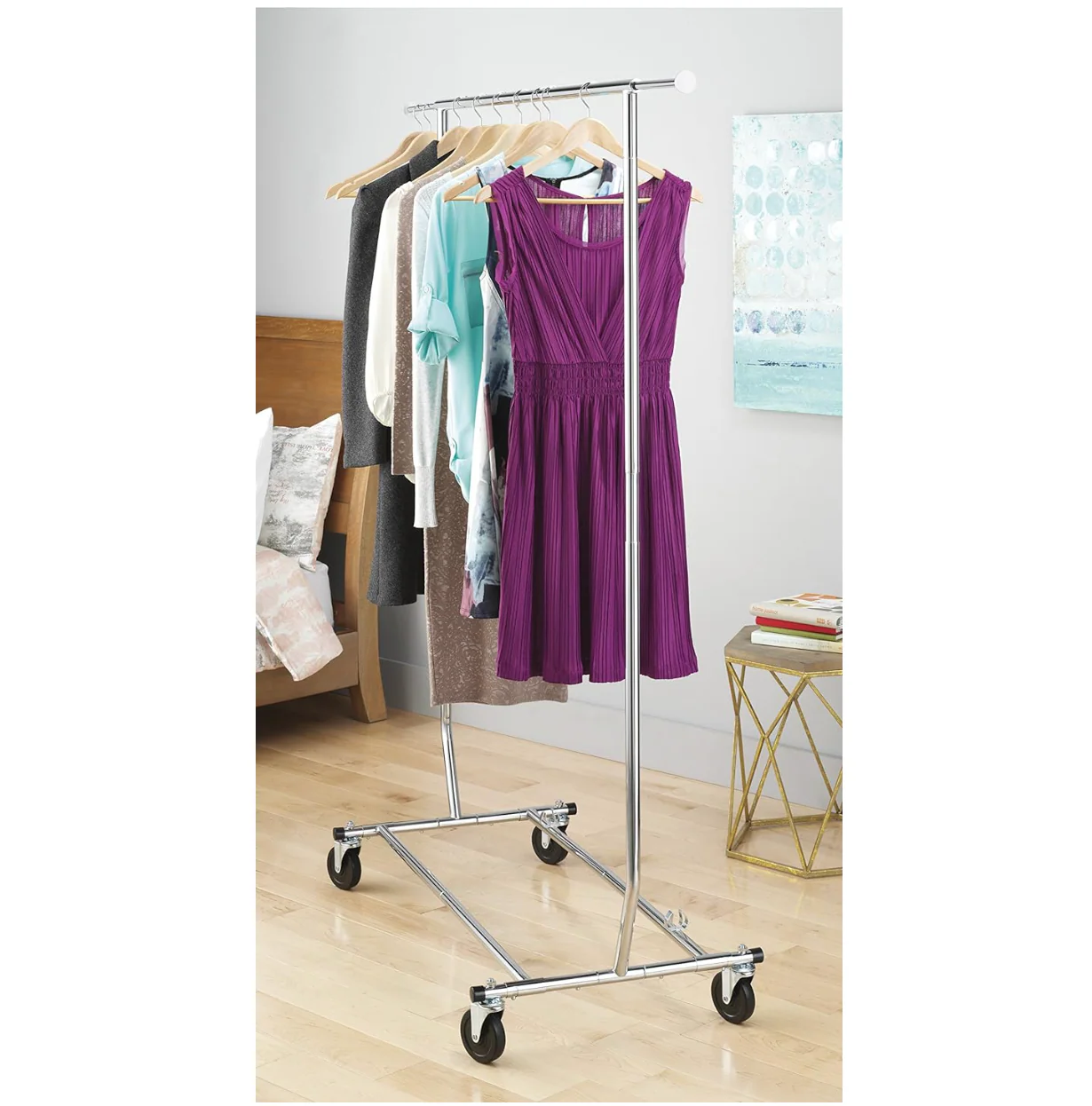 Whitmor Adjustable Garment Rack With Wheels – 75" – Chrome - Image 3